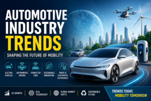 Modern electric vehicle representing automotive industry trends, connected mobility, autonomous driving technology, sustainable transportation, and the future of smart mobility.