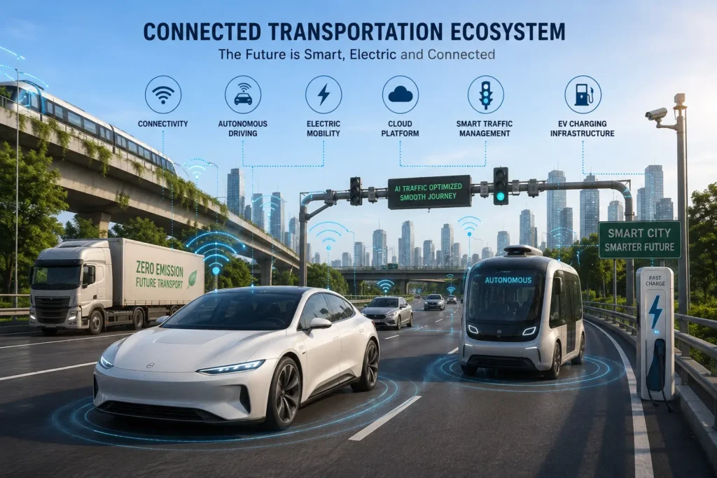 Connected transportation ecosystem with electric vehicles, autonomous shuttle and smart traffic infrastructure