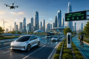 Smart transportation system with electric vehicles and connected city infrastructure