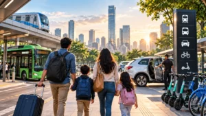 Family using multiple transportation options through Mobility as a Service