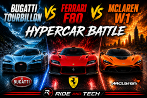 Bugatti Tourbillon vs Ferrari F80 vs McLaren W1 ultimate hypercar battle comparison showing three 2026 hybrid hypercars.