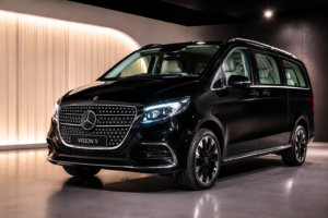 Mercedes-Benz Vision V Concept showcased as a futuristic luxury electric van with premium design and advanced technology.