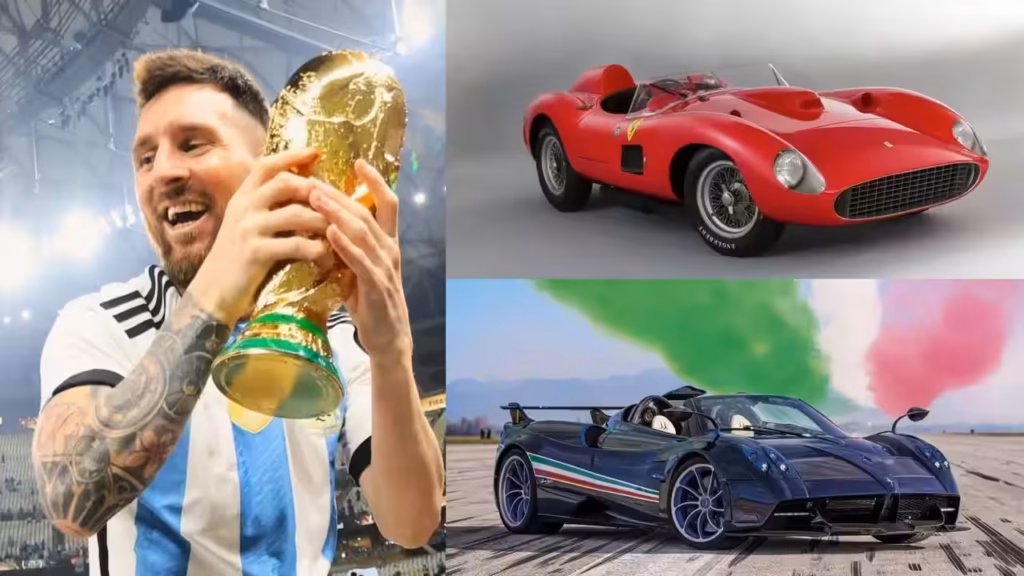 Lionel Messi car collection featuring Ferrari and Pagani supercars