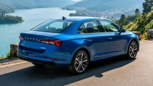 2026 Skoda Slavia facelift blue sedan