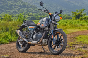 Royal Enfield Himalayan 440 adventure motorcycle shown outdoors against a mountain landscape