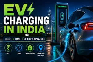 EV charging in India featured image showing electric car charging at station with cost, time and setup explained