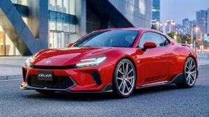Toyota Celica red sports coupe with hybrid AWD design
