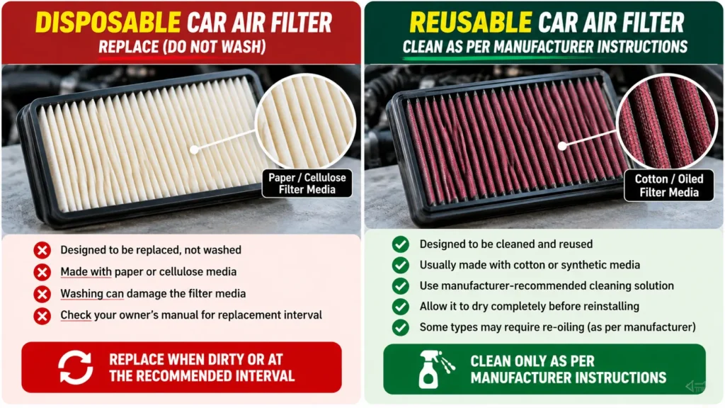 Comparison of disposable and reusable car air filters and their maintenance methods