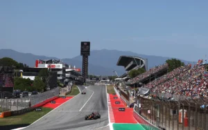 Formula 1 car racing at the Circuit de Barcelona-Catalunya during the Spanish Grand Prix