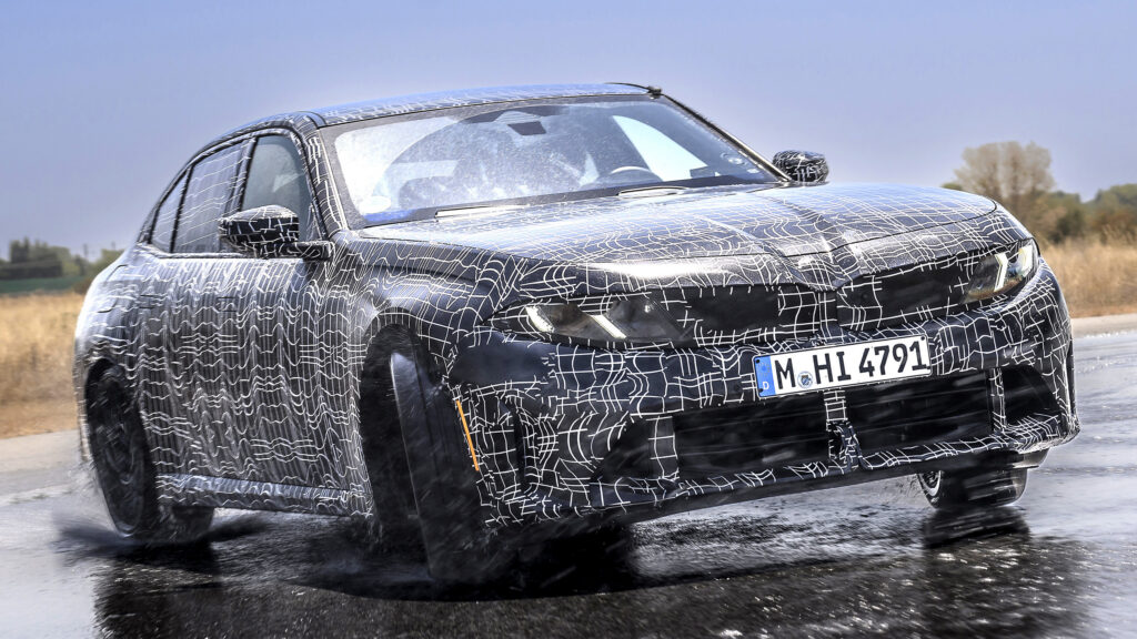 BMW M350 prototype undergoing wet track testing