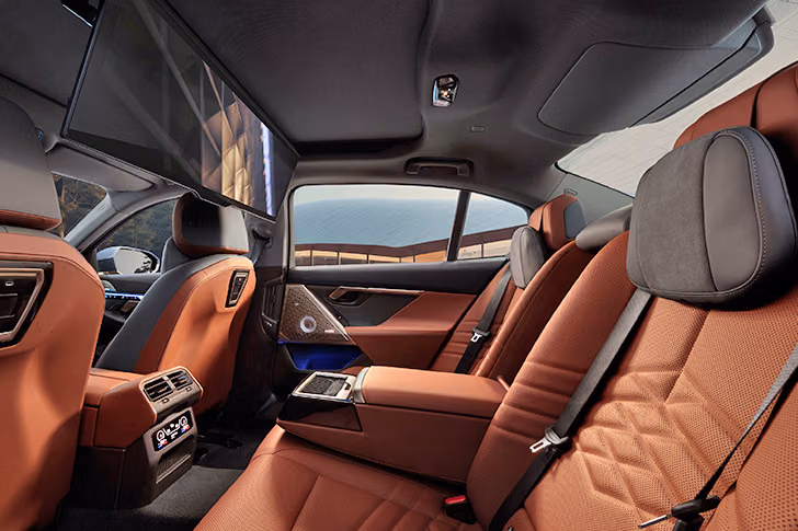 BMW i5 LWB rear seat interior with spacious executive seating