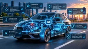 AI predictive maintenance detecting potential car problems and component faults